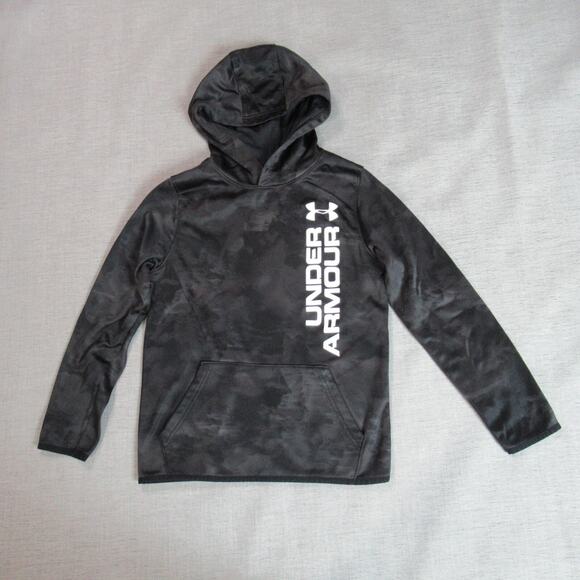 Under Armour Hoodie Boys Medium Black Sweatshirt Hooded Logo Spellout Sports - Picture 1 of 7